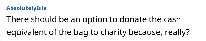 Comment expressing a wish to donate the cash value of the jaw-dropping $346K Oscars gift bag for nominees to charity.