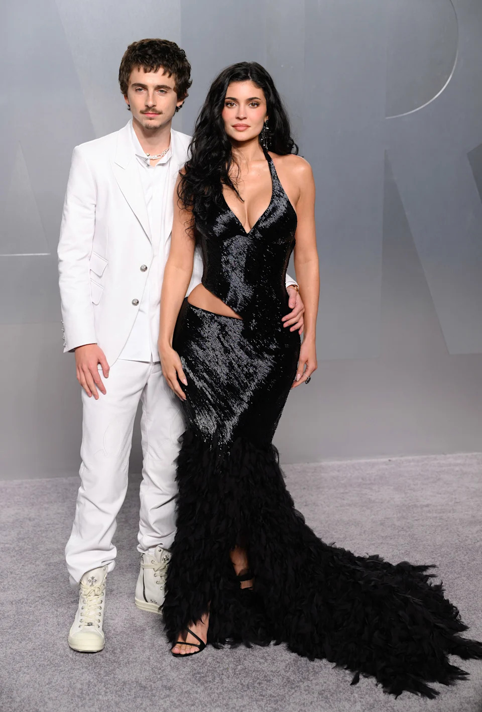 Timothée Chalamet and Kylie JEnner attend the 2026 Vanity Fair Oscars Party in Chrome Hearts and McQueen.