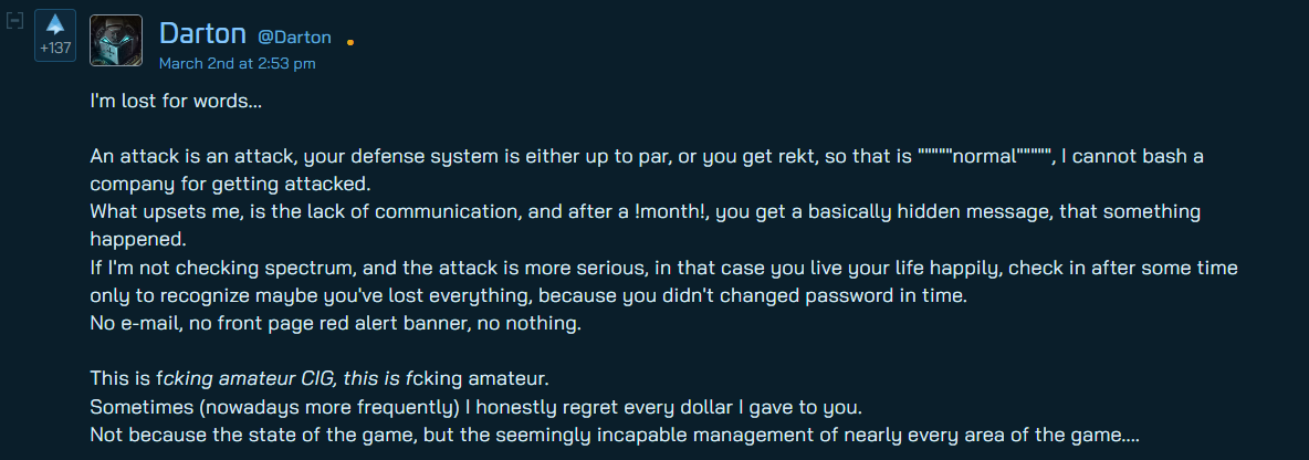 CIG forum post regarding data breach