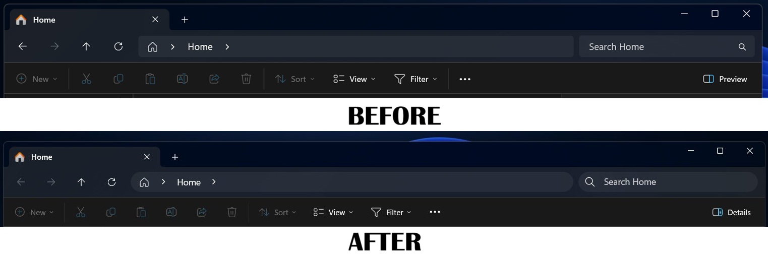 File Explorer rounded corners update