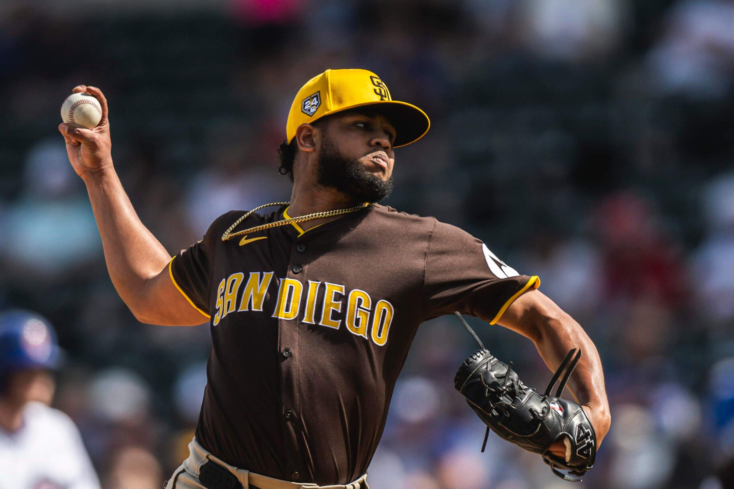 Randy Vasquez #98 of the San Diego Padres pitches during a Spring Training game against the Chicago Cubs at Sloan Park on February 25, 2024 in Mesa, Arizona. 