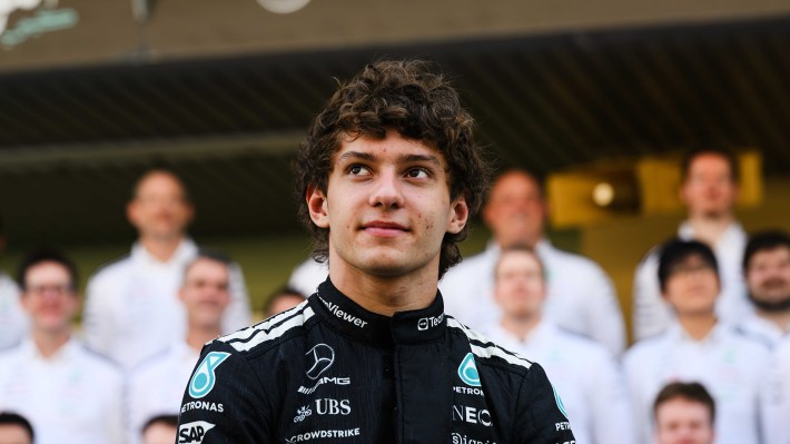 Andrea Kimi Antonelli of the Mercedes-AMG Petronas F1 Team participates in Race Day on Yas Island, Abu Dhabi, on December 7, 2025.