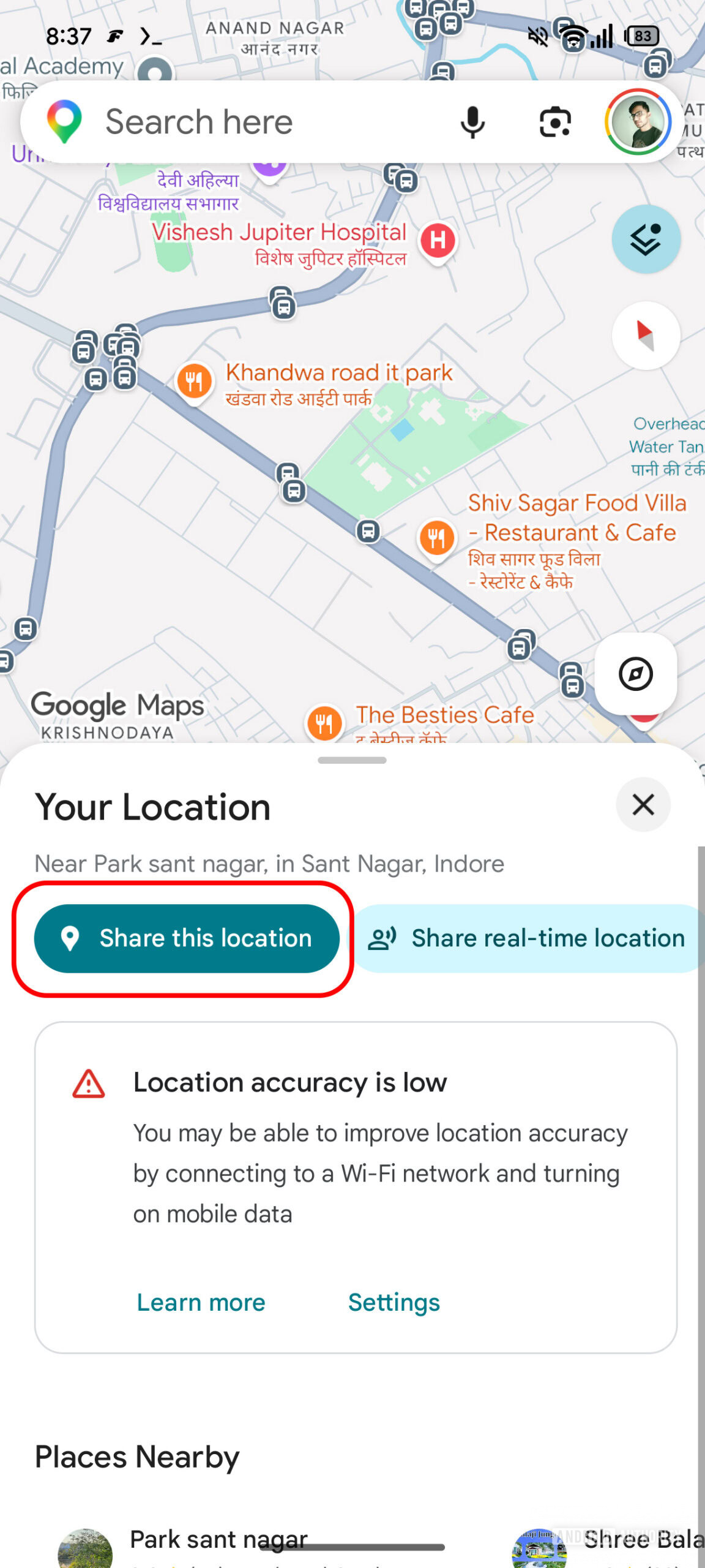 Google Maps location share