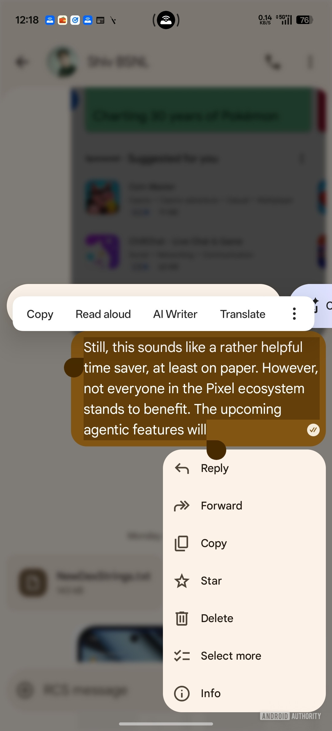 Google Messages Copy part of the text message