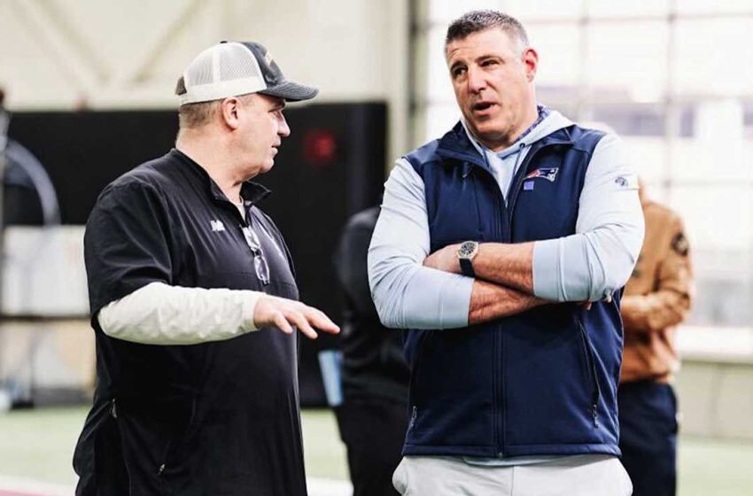  Head Coach Mike Vrabel, Patriots Staffers Scout NFL Draft Prospects at Boston College’s Pro Day 
