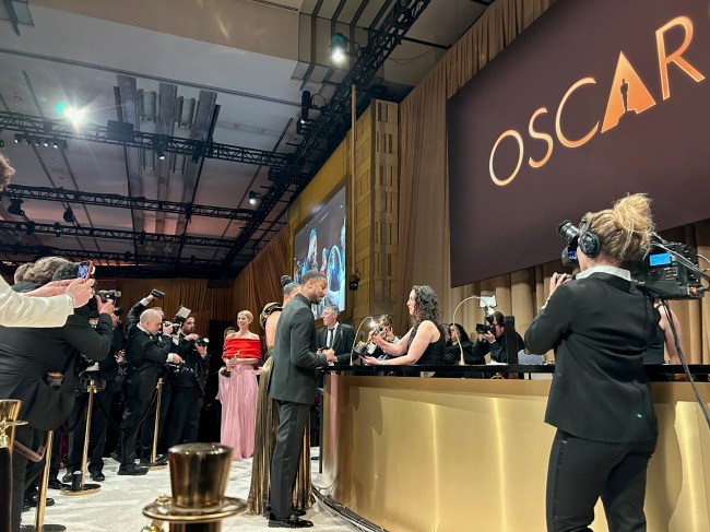 Michael B. Jordan gets his Oscar engraved. 