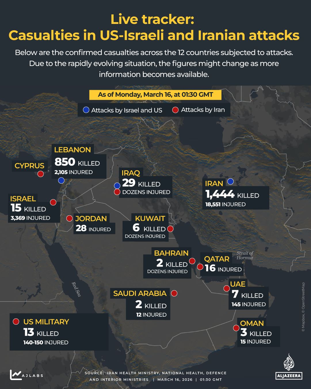 INTERACTIVE - DEATH TOLL - tracker - war - US Israel and Iran attacks - March 16, 2026-1773670042