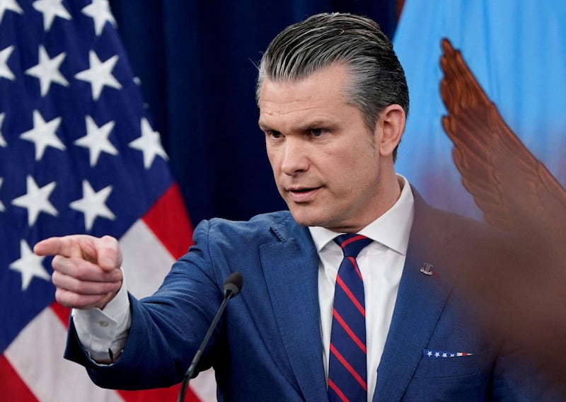 U.S. Secretary of Defense Pete Hegseth holds a briefing amid the U.S.-Israeli conflict with Iran, at the Pentagon in Washington, D.C., U.S., March 2, 2026.