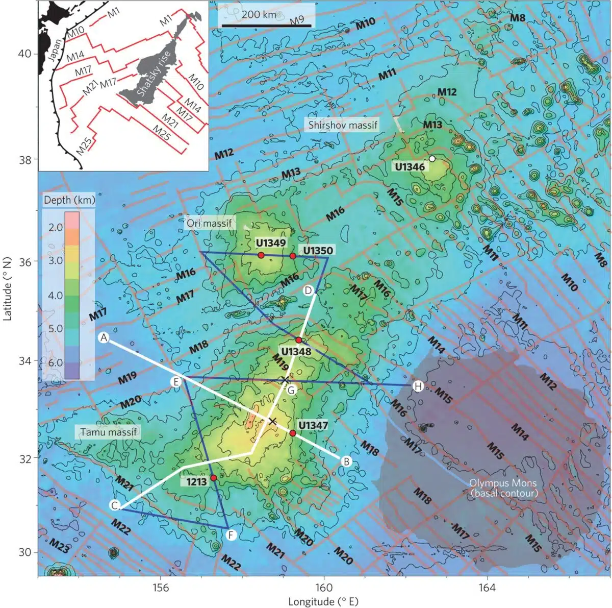 Map Of The Tamu Massif, With Olympus Mons Shown At The Same Scale For Comparison.