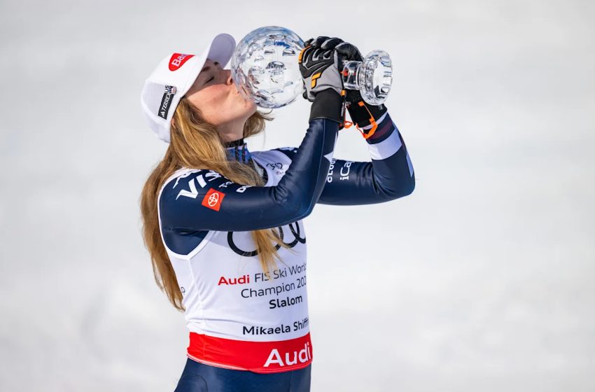  Mikaela Shiffrin wins sixth World Cup skiing title, tying Annemarie Moser-Pröll’s record