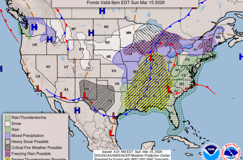  Severe weather batter parts of U.S., with threat of thunderstorms and tornadoes starting later Sunday