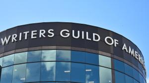 Atmosphere at the Strike by the WGA Staff Ahead of AMPTP Negotiations on February 17, 2026 in Los Angeles, California.