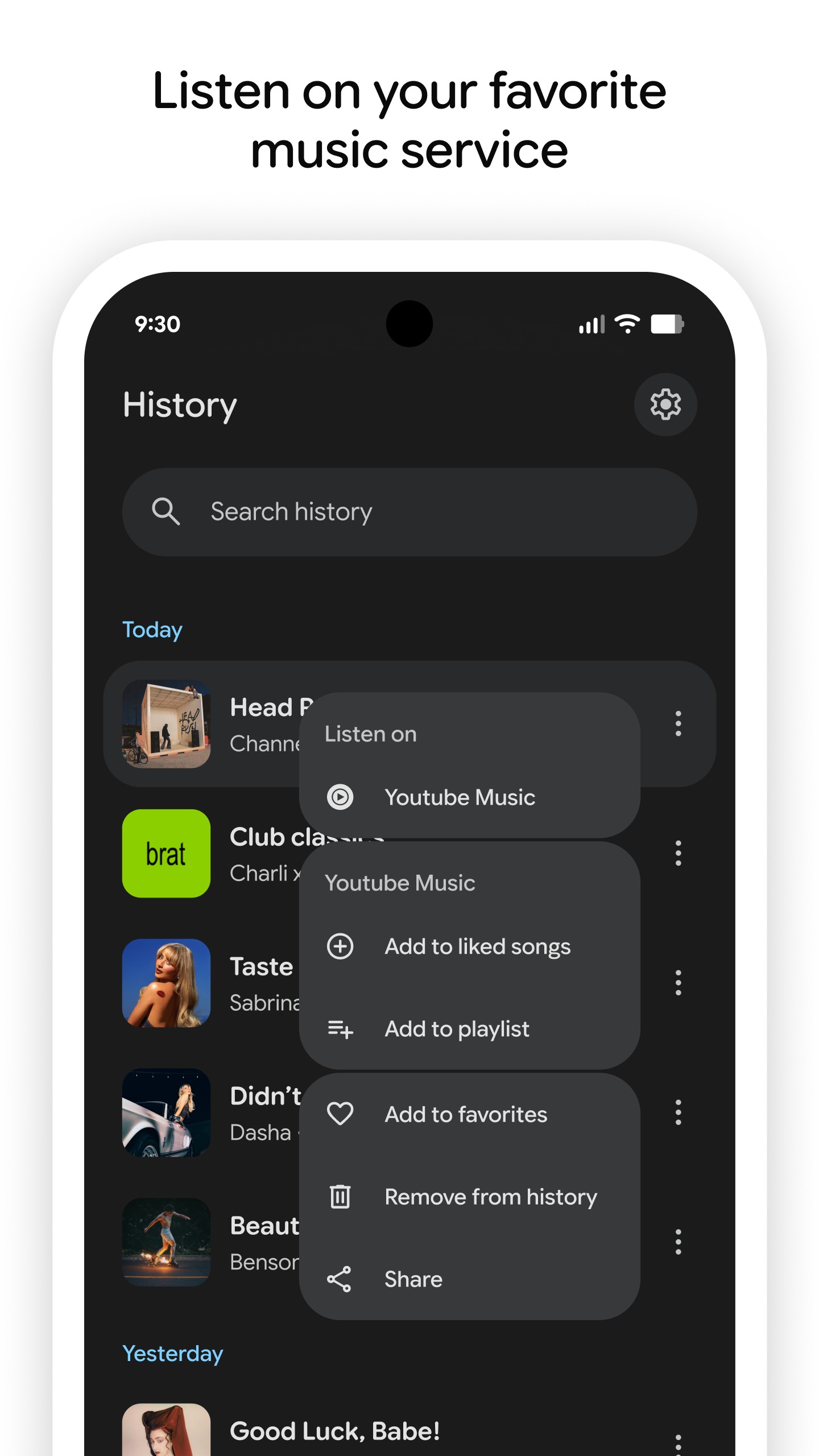 Pixel Now Playing listen on a music streaming app option