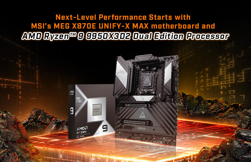  Next-Level Performance Starts with MSI’s MEG X870E UNIFY-X MAX motherboard and AMD Ryzen 9 9950X3D2 Dual Edition Processor