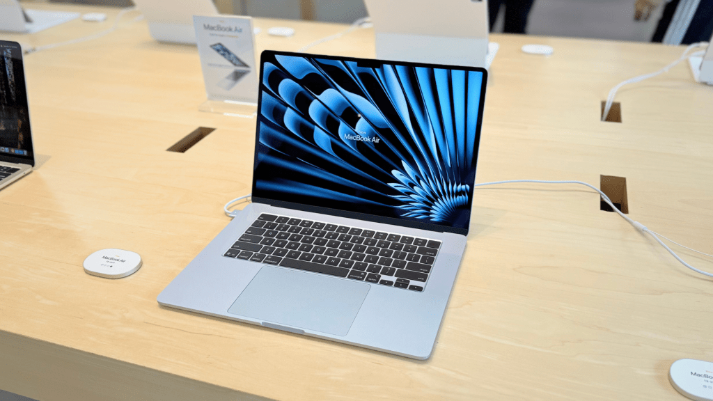 sky blue M4 macbook air - display apple store - arin
