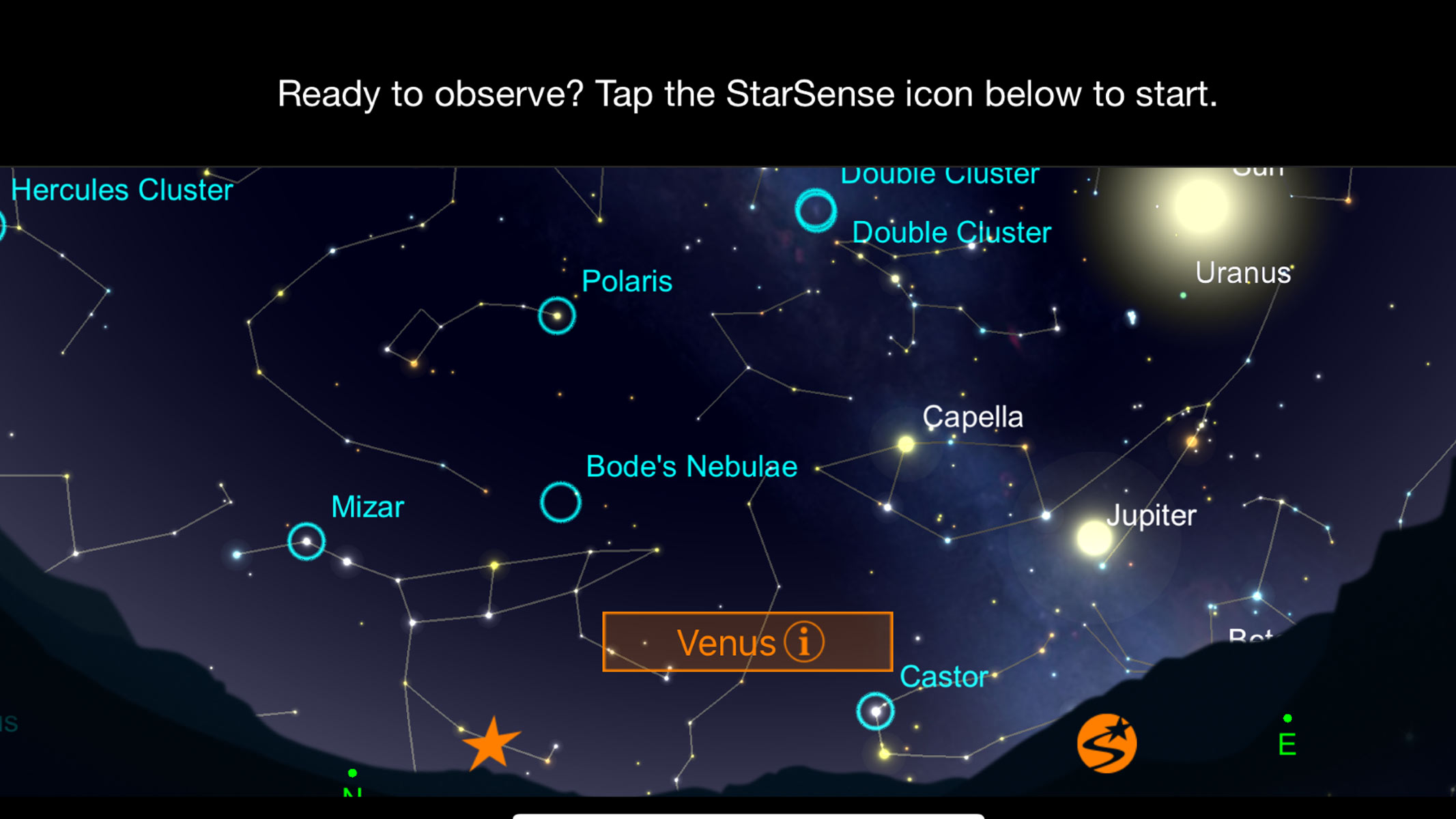 Screenshot of the Celestron StarSense app.