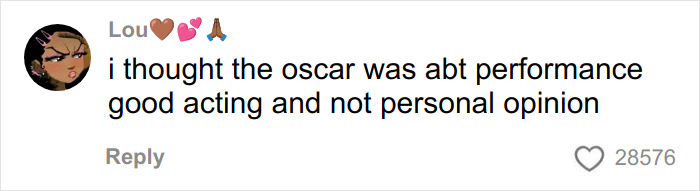 Screenshot of a social media comment debating Timothée Chalamet’s Oscar chances and the impact of his alleged arrogant streak.