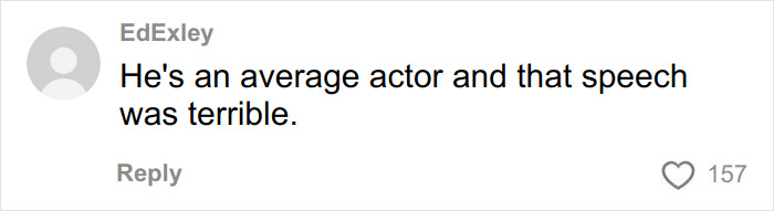 User comment stating he is an average actor and his speech was terrible, related to Timothée Chalamet's Oscar chances.