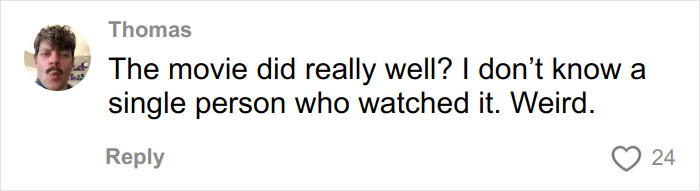 Screenshot of a social media comment questioning the success and reception of a movie related to Timothée Chalamet’s Oscar chances.