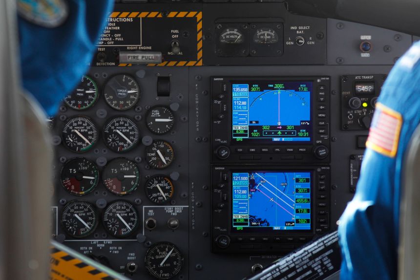 A photo of a cockpit GPS in 2010. Spoofing and jamming in and around conflict zones is affecting commercial aircraft. (AP Photo/Gerald Herbert, file)
