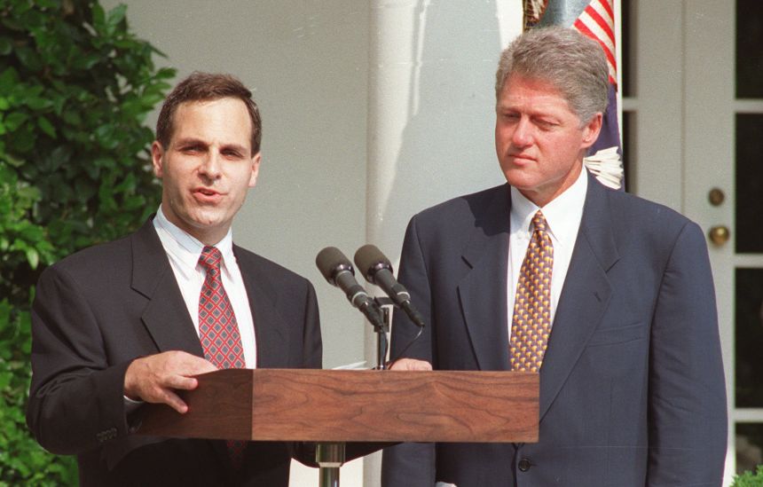 Louis Freeh, President Bill Clinton's choice to head the FBI, speaks next to the president on July 20, 1993, in the Rose Garden of the White House.