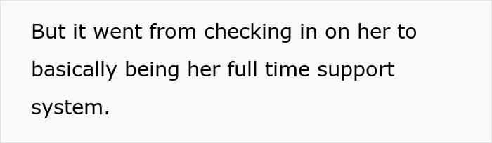 Text on a white background reads about being a full-time support system after initially checking in on someone.