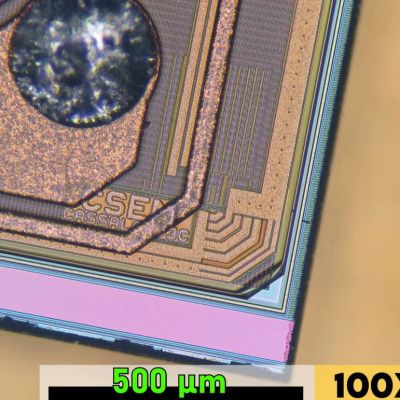 Markings in the LEGO SMART brick application ASIC die. (Credit: EvilmonkeyzDesignz, YouTube)