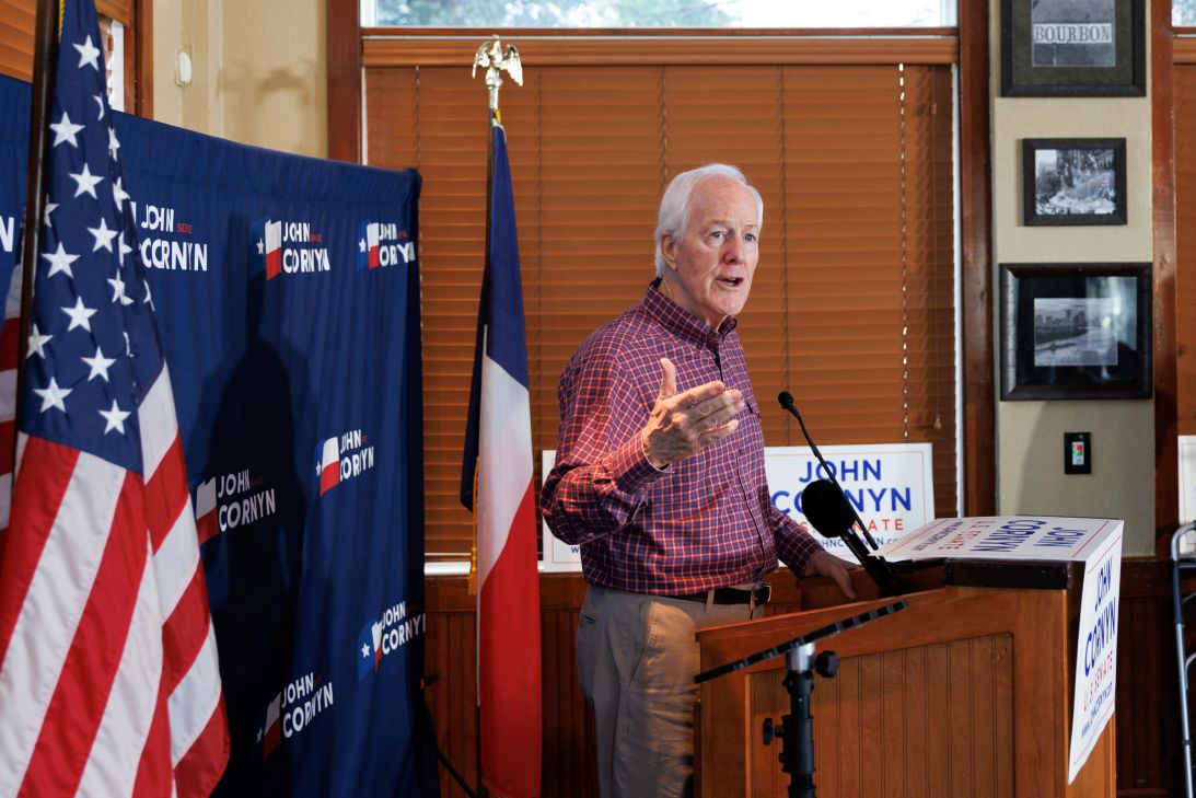 Sen. John Cornyn, a Republican from Texas, speaks during a rally in The Woodlands, Texas, on February 28.