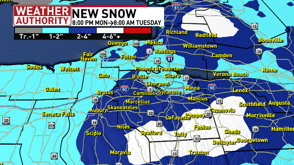 SNOWFALL FORECAST MONDAY NIGHT ZOOMED IN CNY