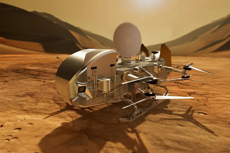 An updated render of the Dragonfly spacecraft. (CREDIT: NASA/Johns Hopkins APL/Steve Gribben)