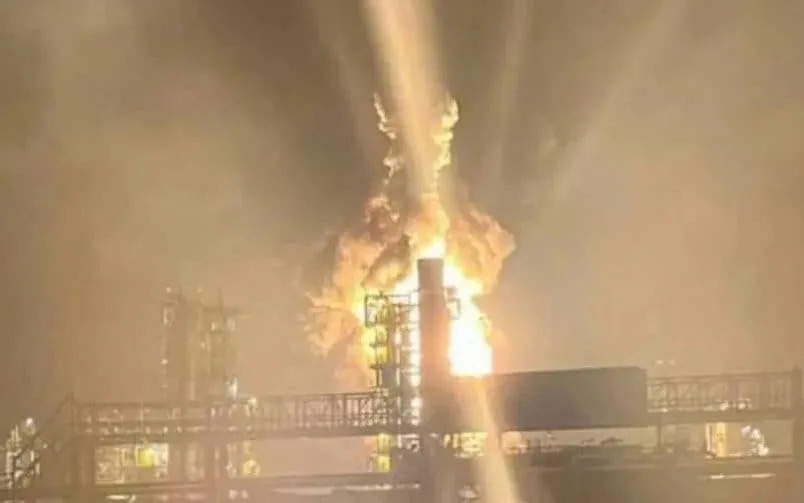 Fire erupts from the Kirishi oil refinery in Russia's Leningrad Oblast