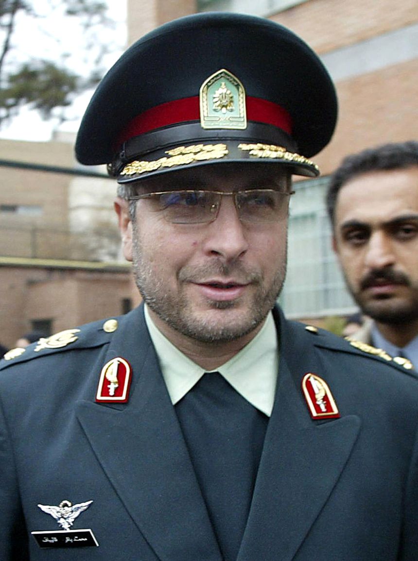 Mohammad Bagher Ghalibaf pictured on March 12, 2005 after handing in his resignation as Iran's police chief in order to stand in that year's presidential election.