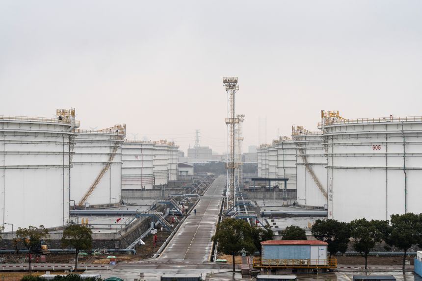 Oil storage tanks at a China Petroleum & Chemical Corp. (Sinopec) facility near Ningbo, China, on January 5, 2026.
