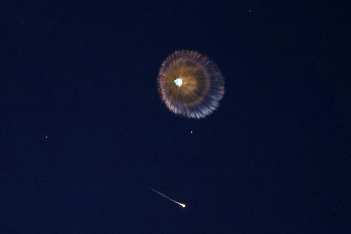 A missile is intercepted over the Israeli coastal city of Netanya on February 28.