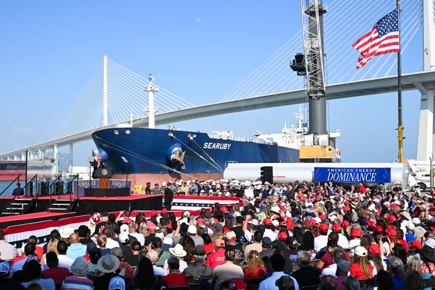 President Donald Trump speaks at the Port of Corpus Christi on February 27 Texas.