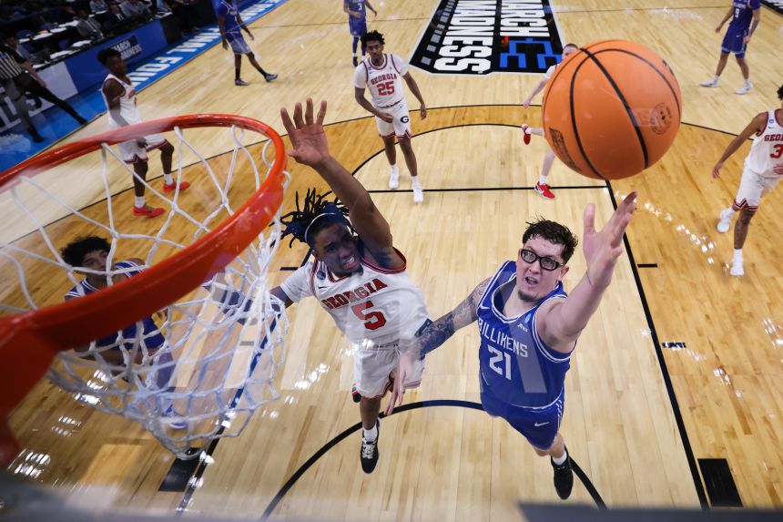 Robbie Avila of the Saint Louis Billikens attempts a layup during first half against Georgia.