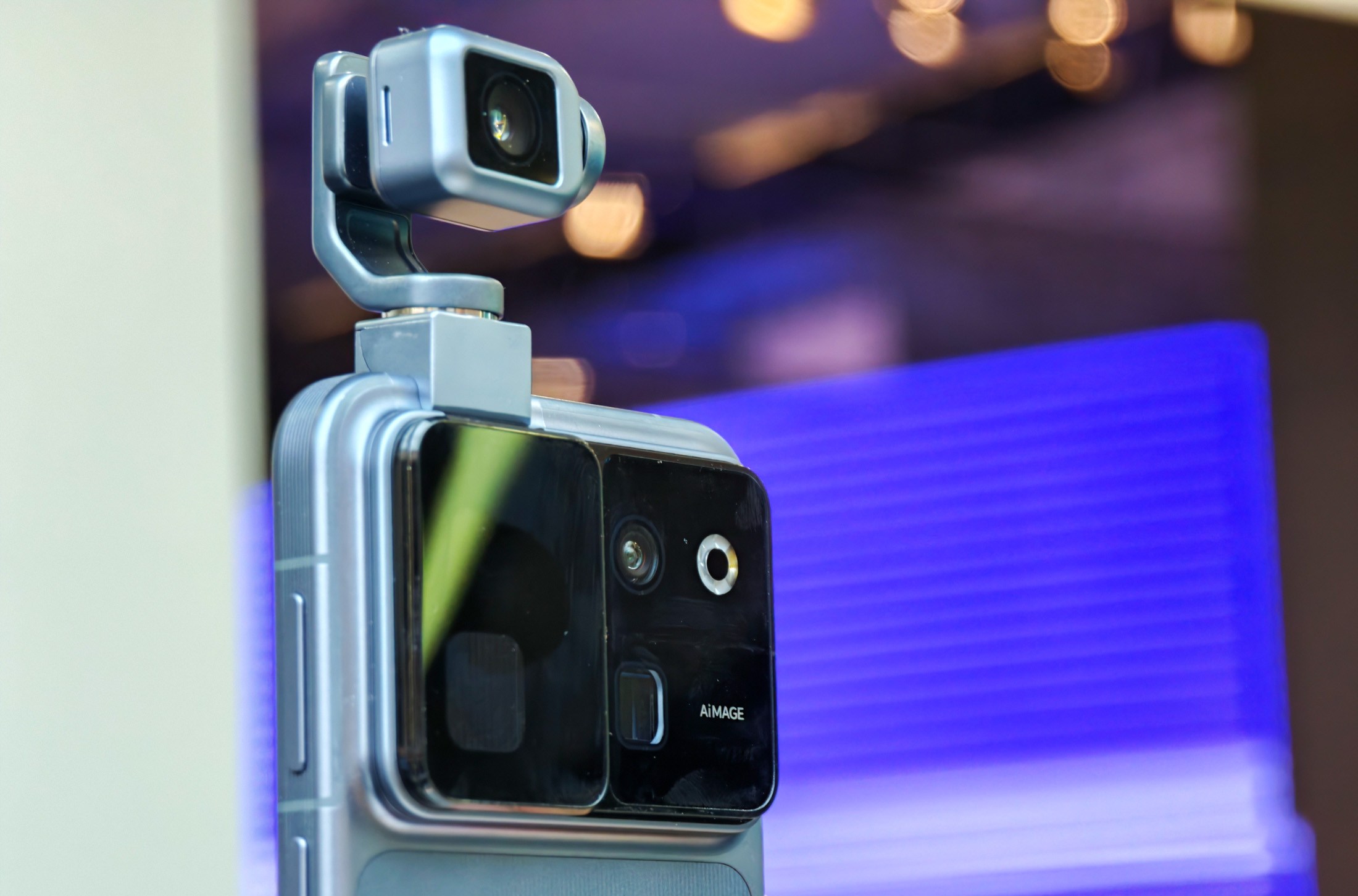 Photo of Honor Robot Phone’s gimbal camera from the back at MWC 2026