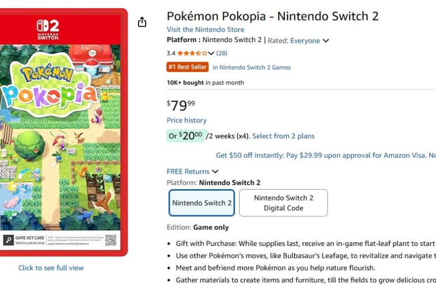  Pokémon Pokopia Physical Edition Price Raised to $80 on Amazon, Amid Reports of Stock Constraints