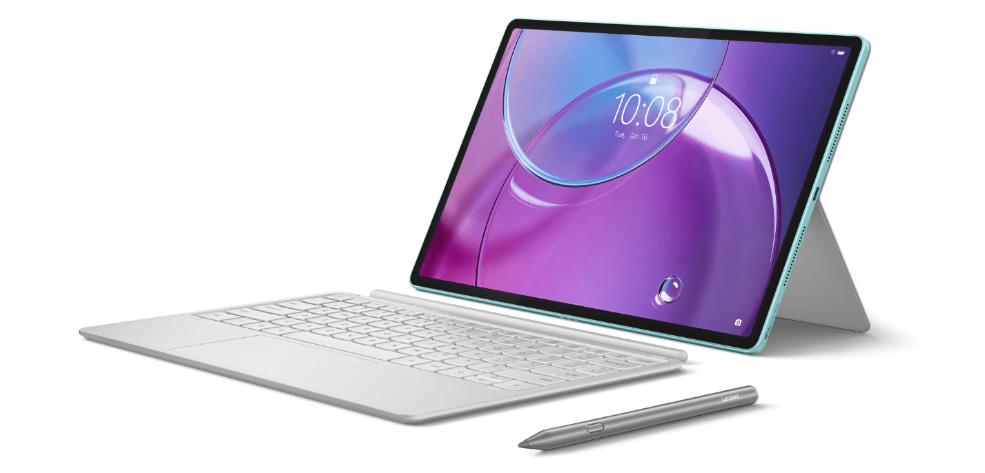 The Idea Tab Pro Gen 2 in Jelly Mint with Folio Case, Keyboard Pack, and Lenovo Tab Pen Plus