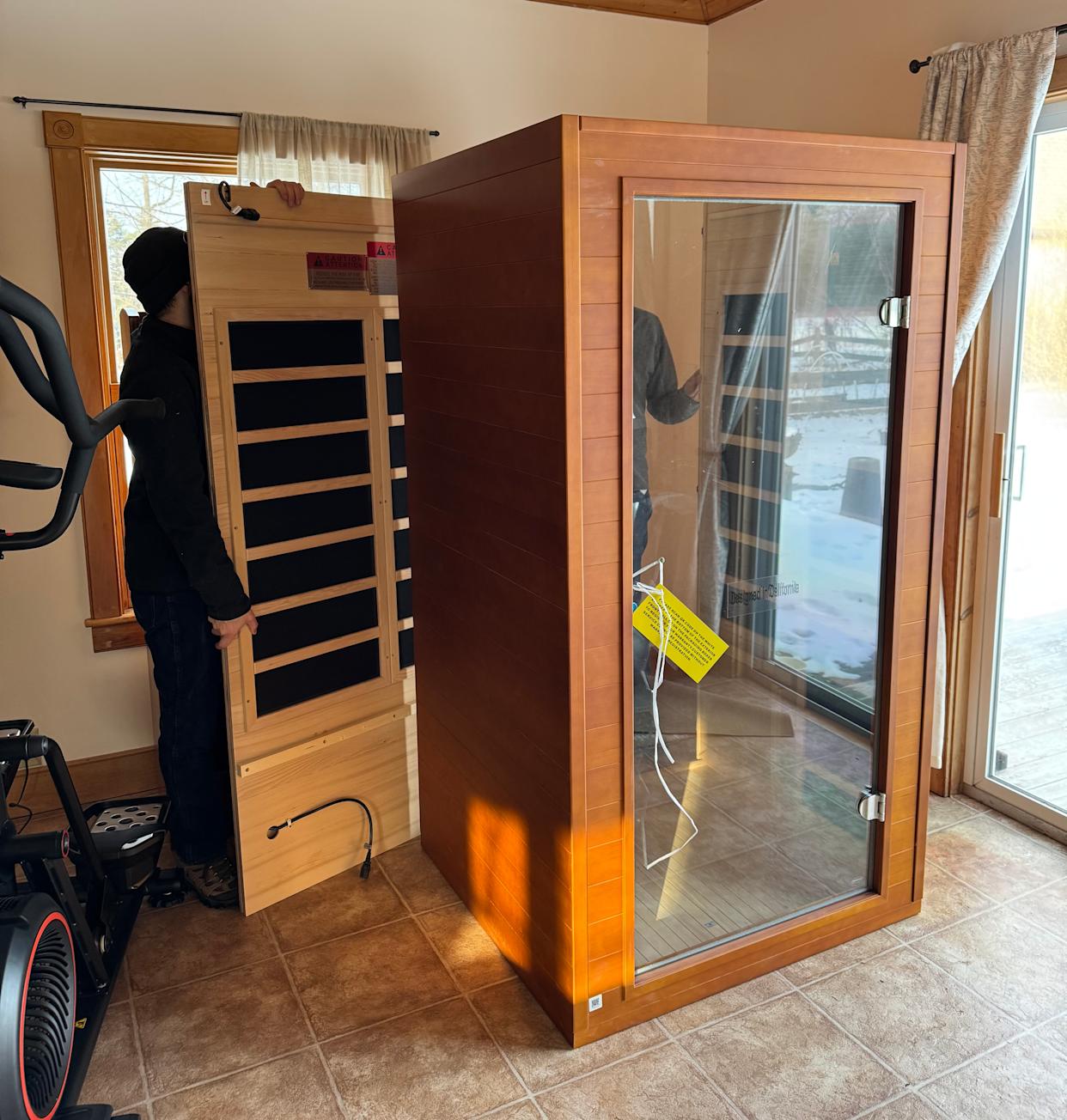 The home sauna is surprisingly simple to assemble, but you will need two adults for the task.