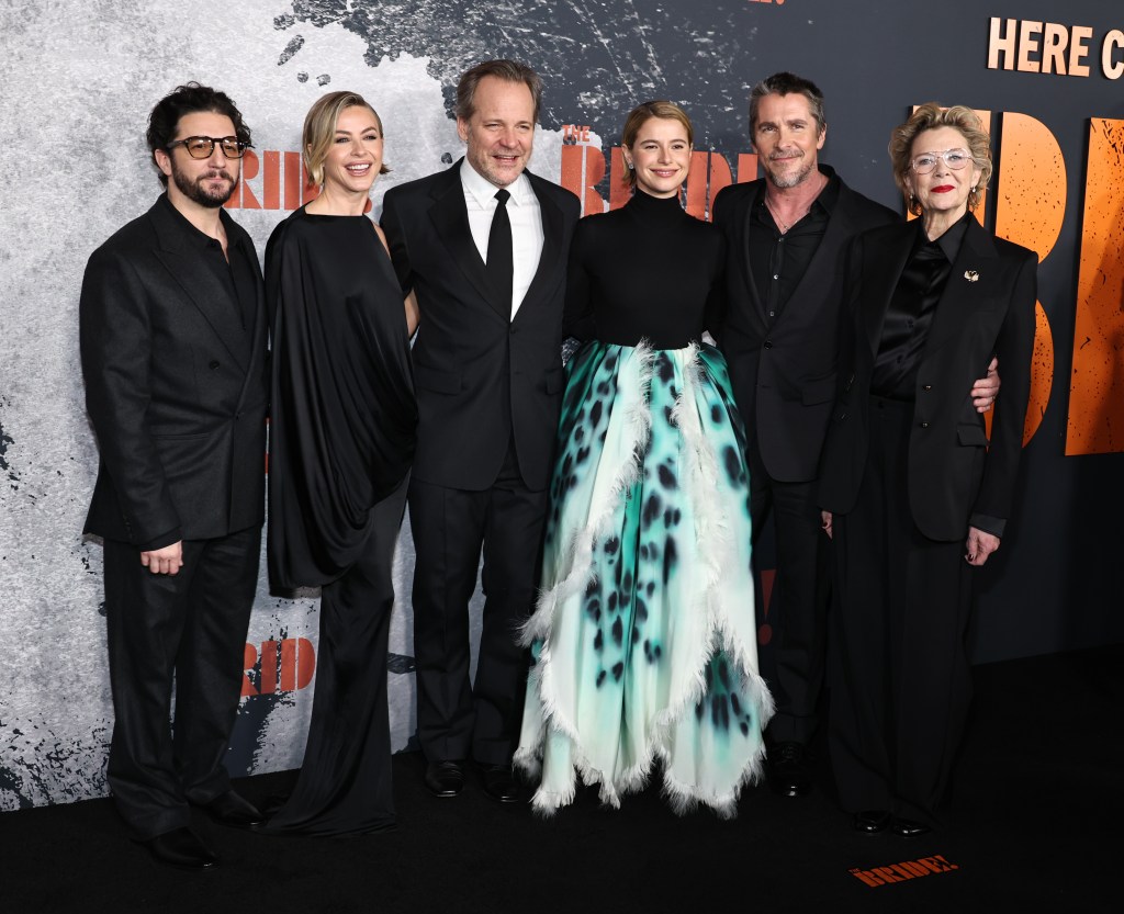 John Magaro, Julianne Hough, Peter Sarsgaard, Jessie Buckley, Christian Bale and Annette Bening attends the U.S. premiere of Warner Bros. Pictures' "THE BRIDE!"