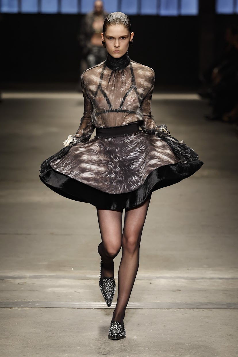 :A model walks the runway at the Roberto Cavalli Ready to Wear Fall/Winter 2026/2027 fashion show du...