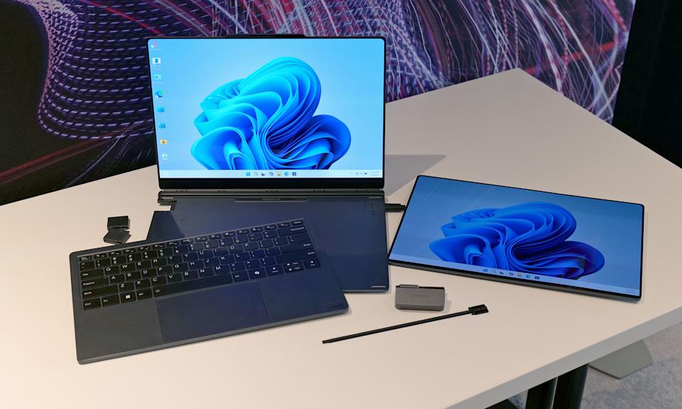 The Lenovo Modular AI PC concept is an ambitious mashup between a traditional clamshell and a dual-screen notebook with hot swappable ports.