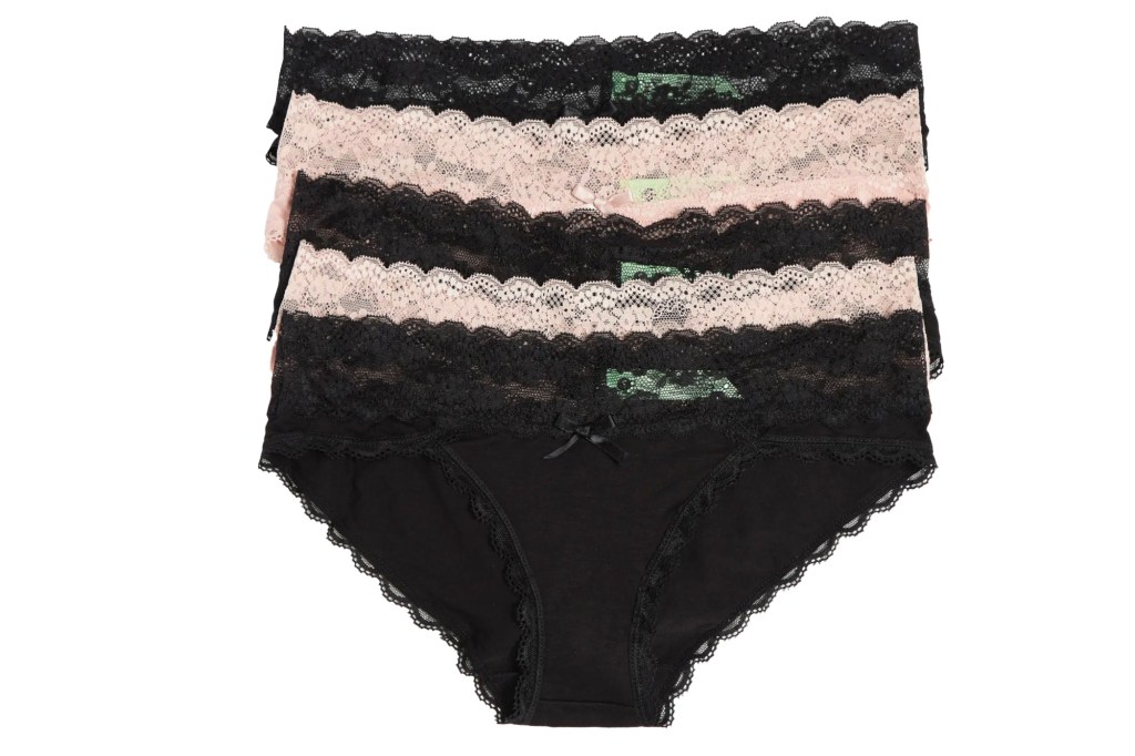 Stack of black and pink lace panties.