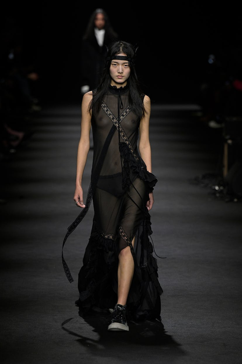A model walks the runway during the Ann Demeulemeester Womenswear Fall/Winter 2026-2027 show as part...