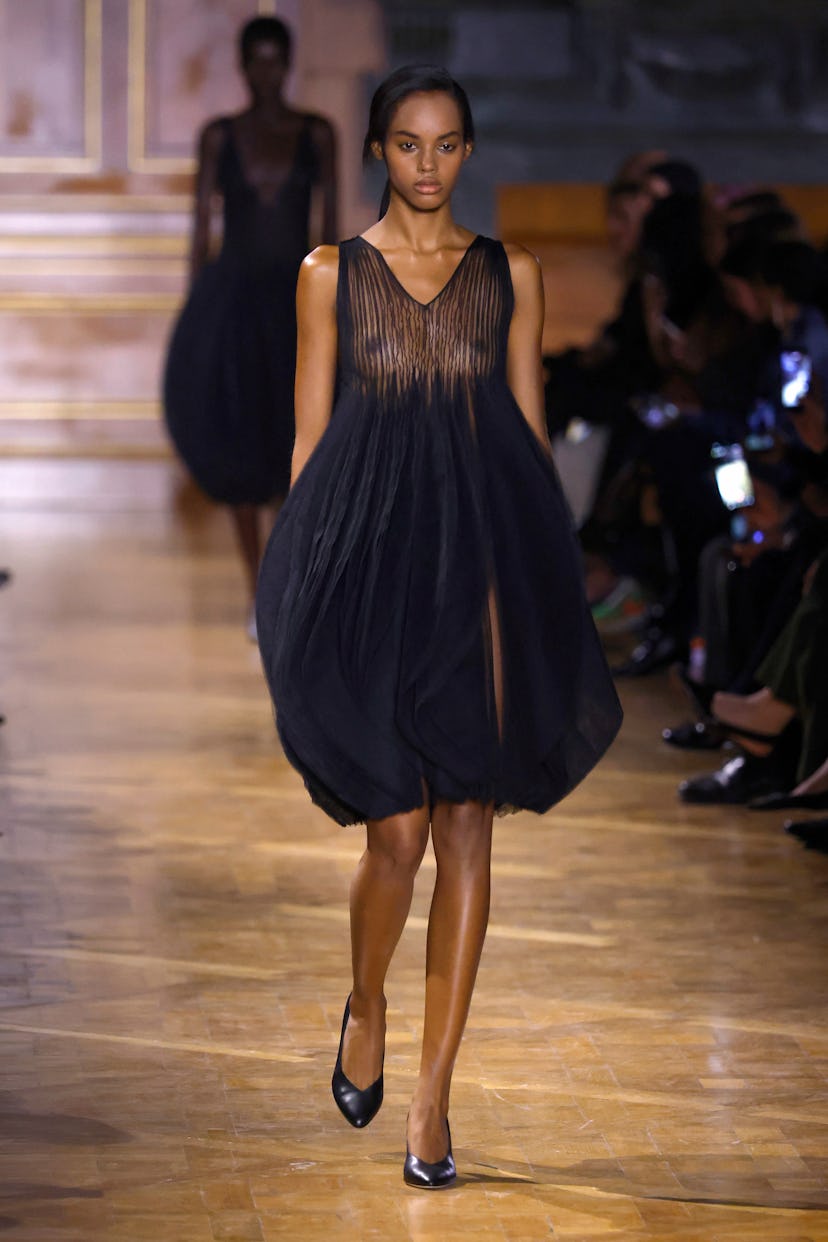 A model walks the runway during the Victoria Beckham Womenswear Fall/Winter 2026-2027 show as part o...