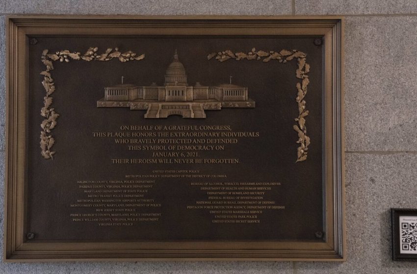  Jan. 6 plaque honoring police officers is now displayed at the Capitol after a 3-year delay : NPR