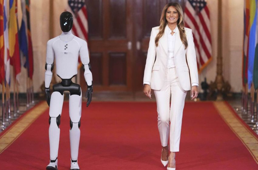  Melania Trump shares the spotlight with a robot at an education and technology event : NPR