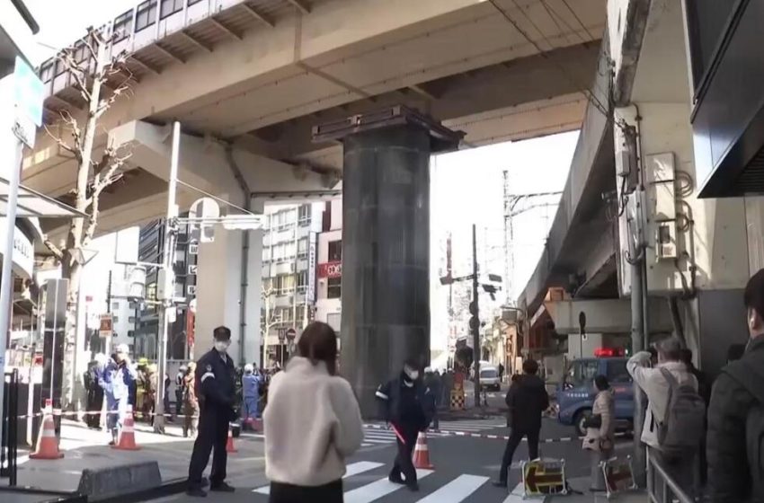  Underground pipe rises out of Osaka sewer construction site
