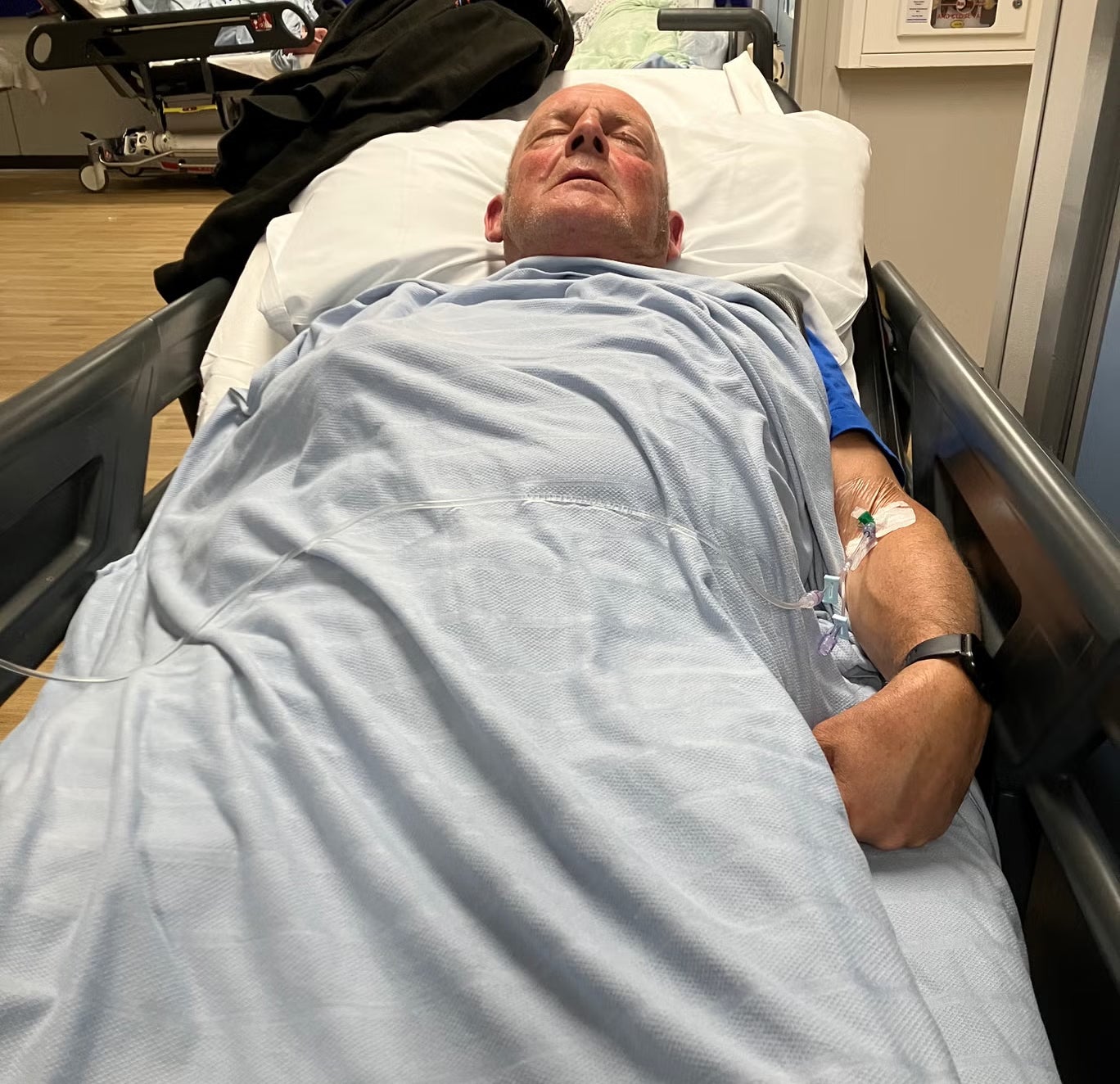 Tom Frith in Leighton Hospital A&E corridor